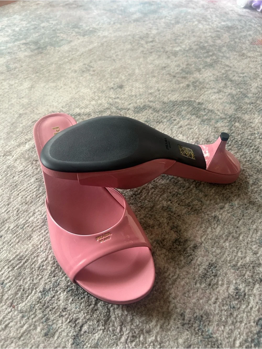 Prada Pink Patent Slide Sandals